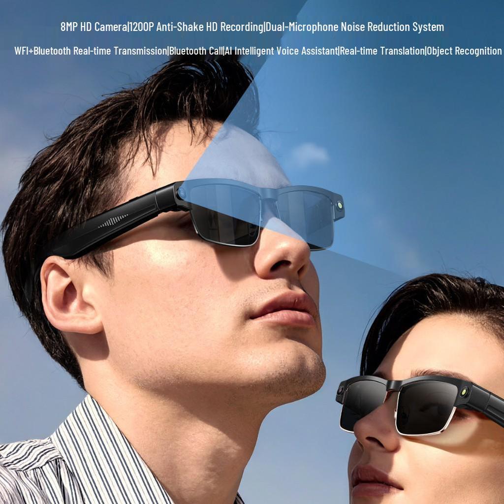 AI Smart Glasses: 8MP HD Camera, Bluetooth, Dual Microphone, Noise-Cancelling, Anti-Blue Light, Translation Feature