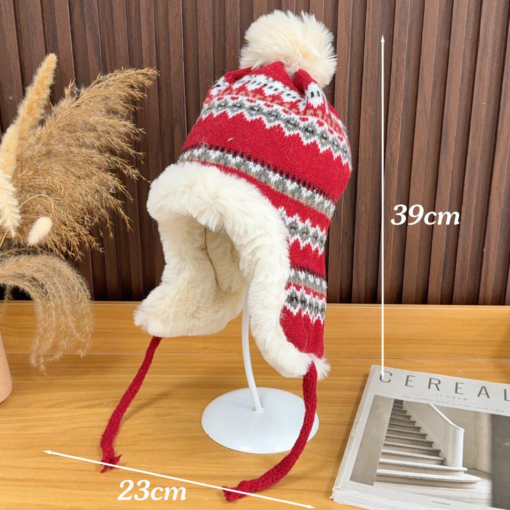 Thermal Ear Flap Hat for Women Winter Knitted Beanie with Fleece Lining Windproof Cold Weather Keep Warm Cap for Outdoor Sports