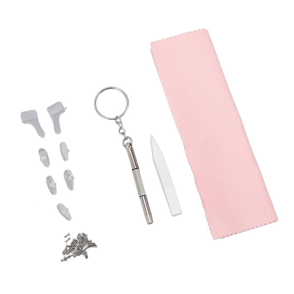 Eye Glass Repairing Kit Multiple Silicone Nosepiece Screwdriver Screw Tweezers Mirror Cloth Set