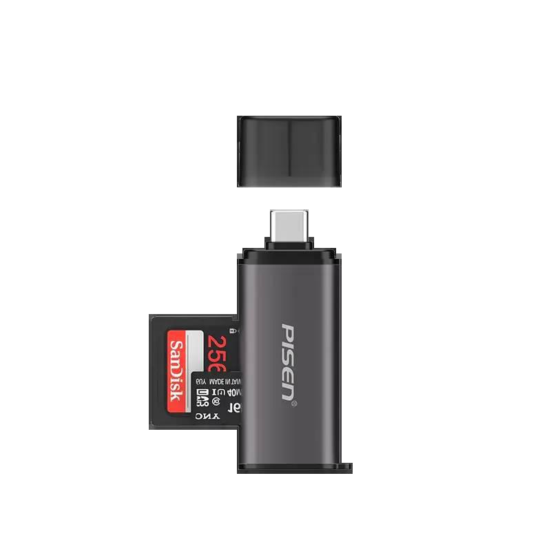 Алюминиевый двойной кардридер PISEN USB 3.0 и Type-C 3.0 для карт SD/TF