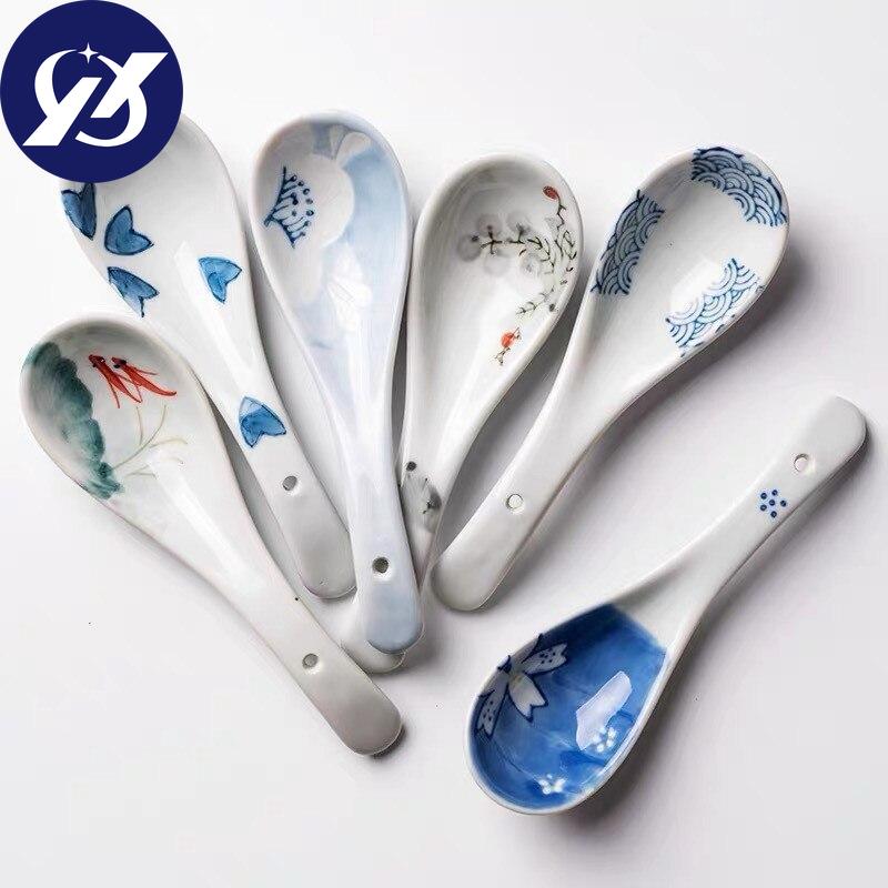 Ceramic Dessert Coffee Spoon Porcelain Soup Spoon Painted Stirring Spoon Tableware Kitchen Utensils