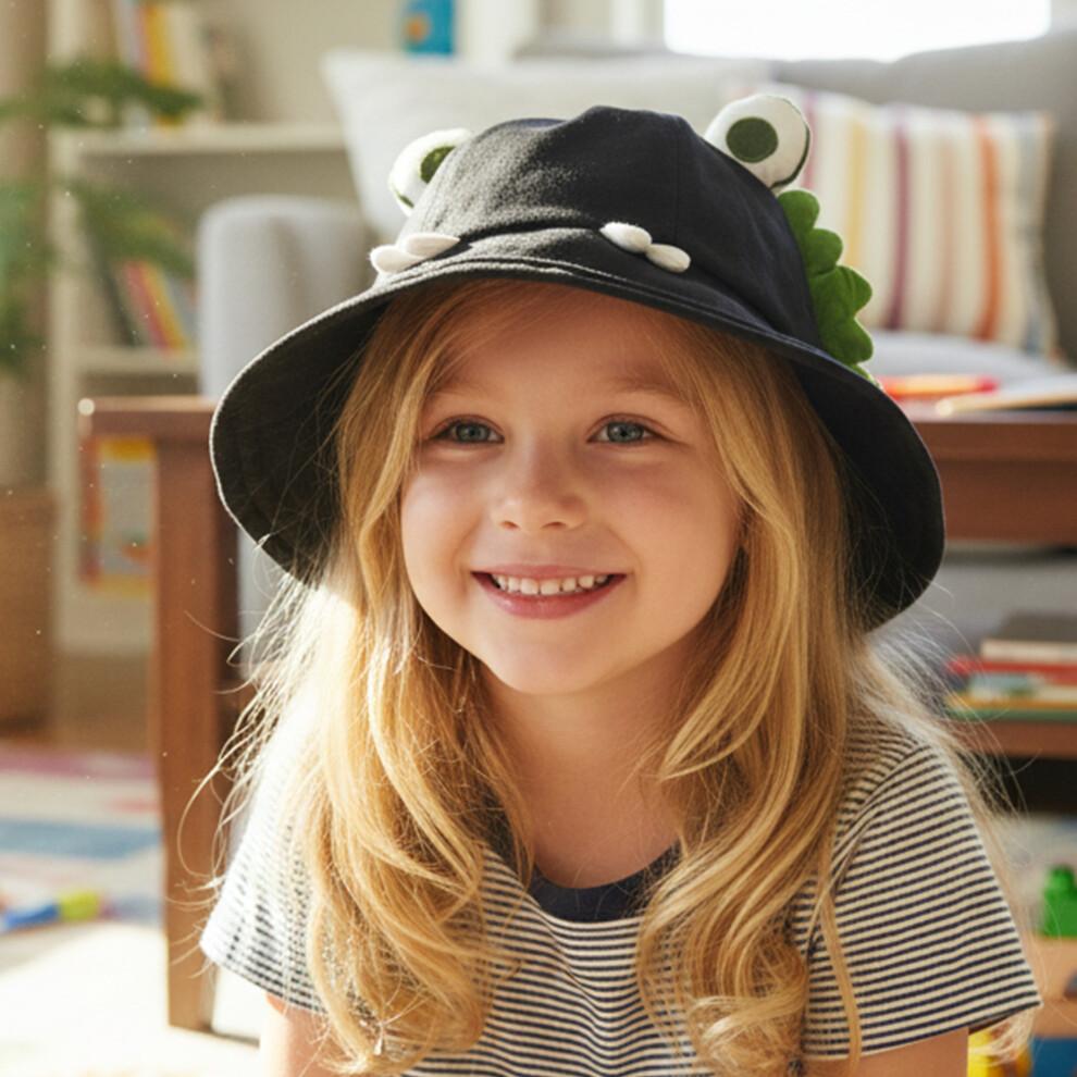 (One Size, Black) Women Frog Bucket Hat, Cute Cartoon Wide Brim Sun Hat Lightweight Summer Cap