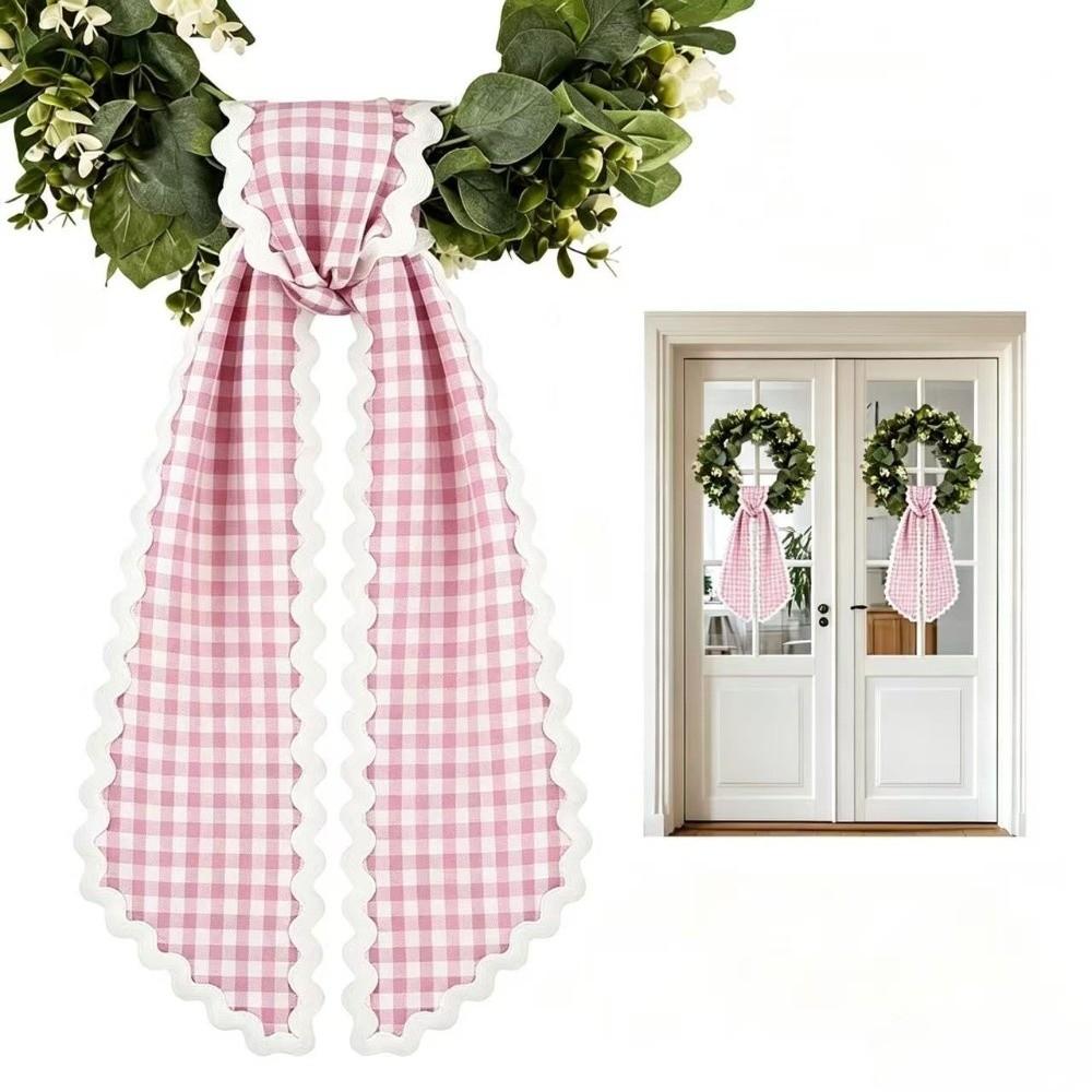 Cloth Garland Ribbon Gingham Canvas Scalloped Wreath Sash New Wreath Sashes Door Decor Bow