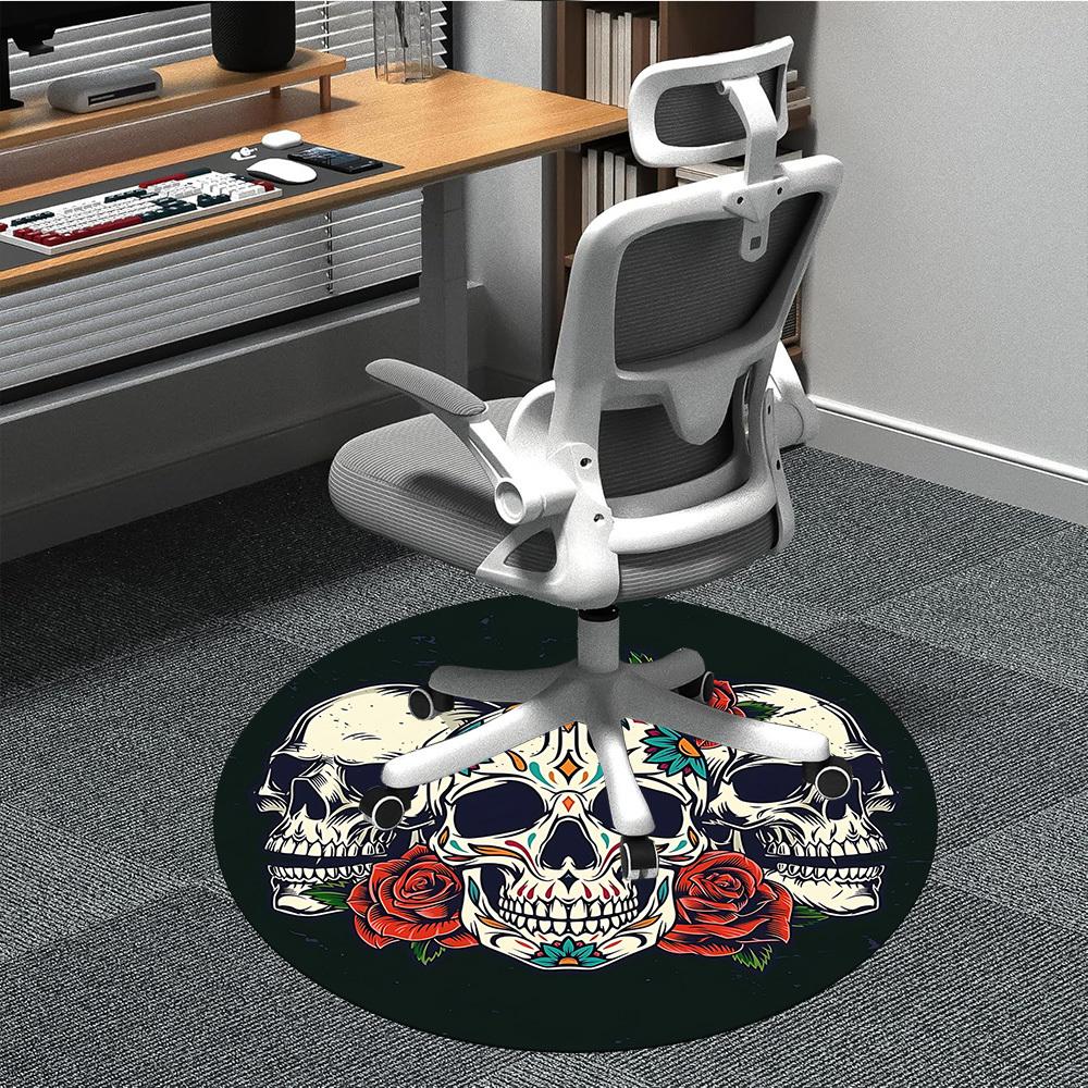 1pc Skull Roses Design Office Round Rug, Non-slip, Soft and Durable Office Rug for Interior Decoration, Perfect for Office, Beautiful Decoration yy260