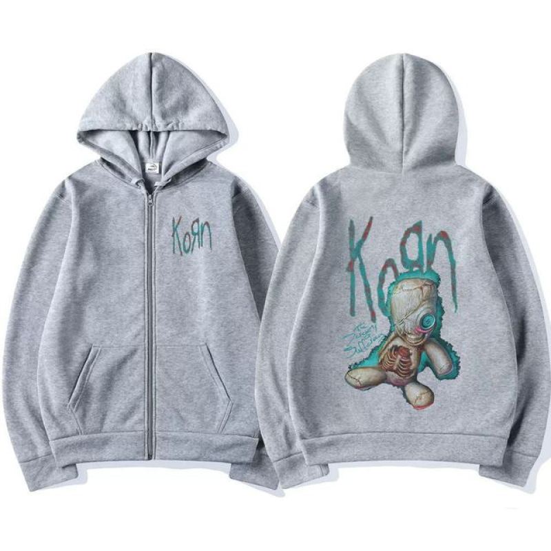 Korn Rock Band WORLD TOUR Куртки на молнии Металлическая музыка Мужские толстовки Негабаритные уличная одежда в стиле хип-хоп Толстовки на молнии Топы в стиле панк Y2K