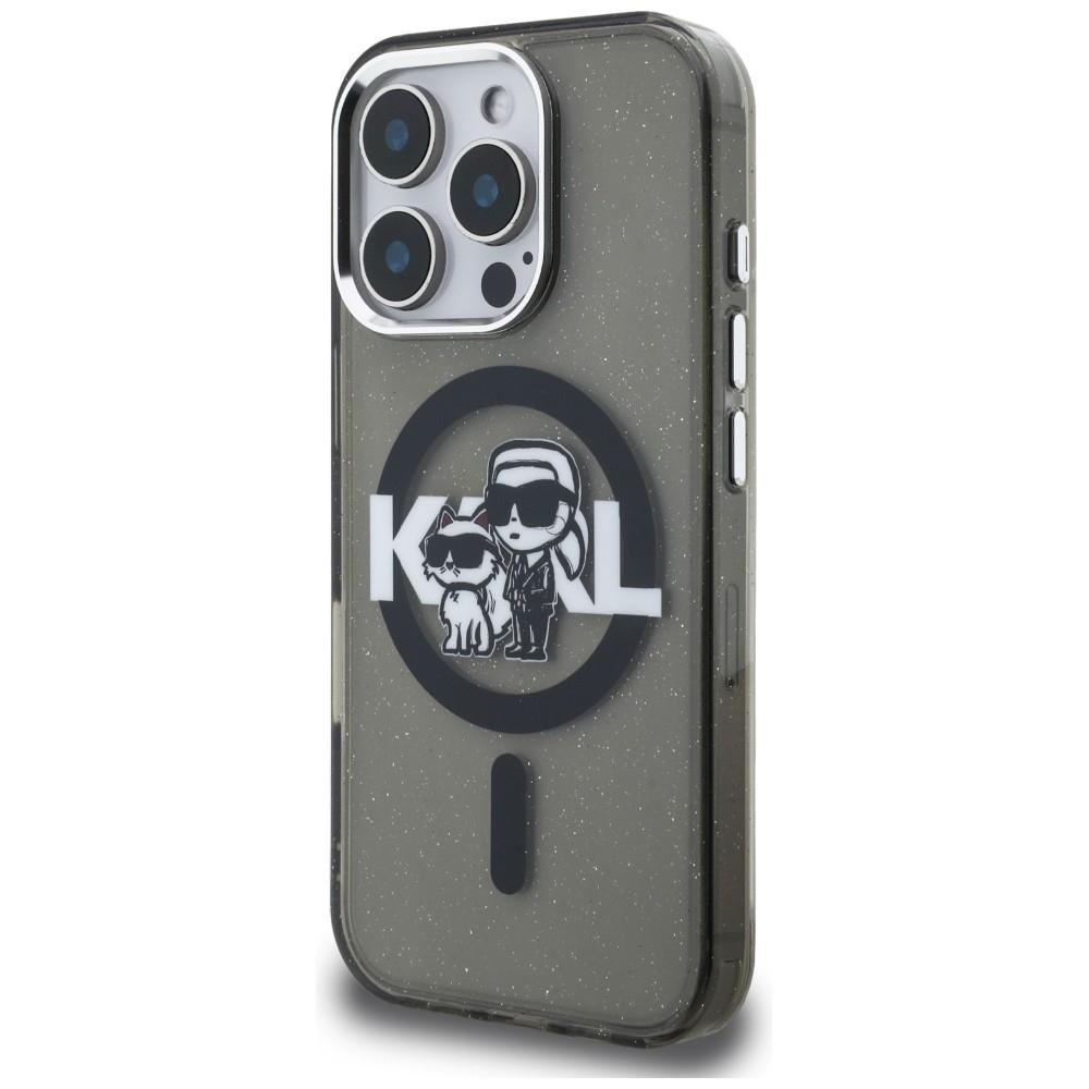 Karl Lagerfeld IML Glitter Karl & Choupette Sketch Logo MagSafe Case for iPhone 16 Pro Black
