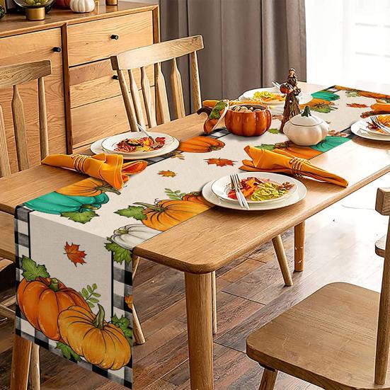 Дорожка для стола на День благодарения с принтом тыквы и подсолнуха, устойчивая к пятнам, многоразовая защита стола, украшение
