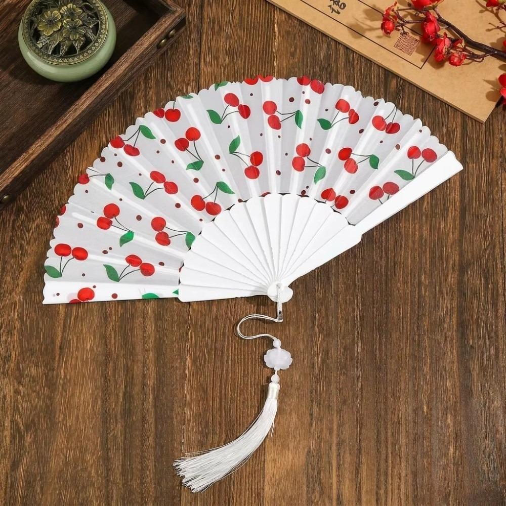 Fruit Pattern Handheld Fan Lemon Design Portable Fan Casual Fabric Tassel Fan Women