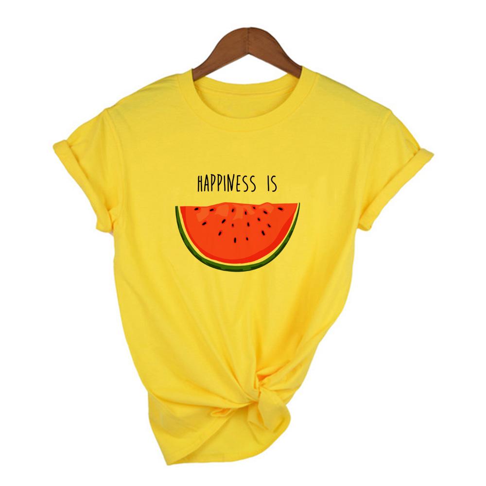 Happiness Is Watermelon Print Summer Women S T Shirt Casual Female Short Sleeve Round Neck T