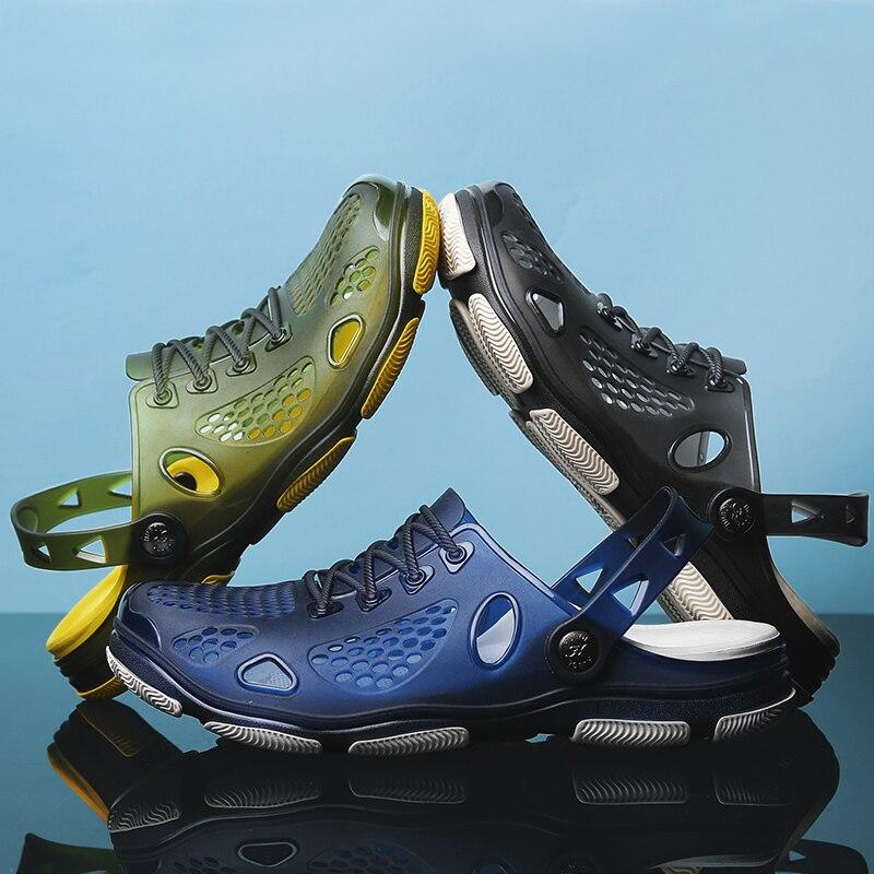 Летние мужские сандалии, пляжные тапочки, модные уличные тапочки, повседневная пляжная обувь для водного спорта, дышащие полые шлепанцы, дешевые мужские кроссовки Aqua