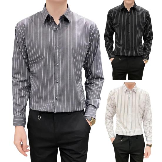 Рубашка мужская Yousheng, однобортная, с полосатым принтом, отложным воротником и длинными рукавами, официальная, в деловом стиле, офисная, средней длины, топ для свиданий