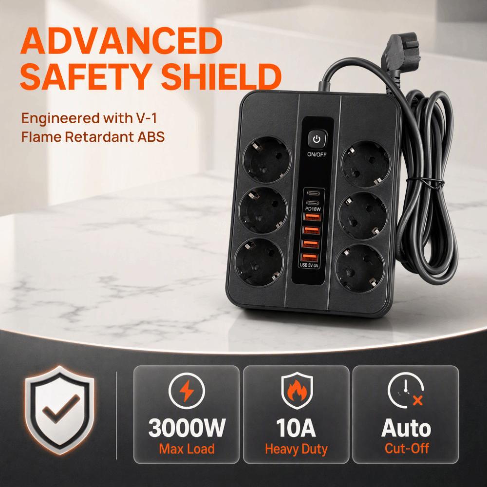 Copper Conductive EU Power Strip 3000W USB Socket USB Power Strip Household