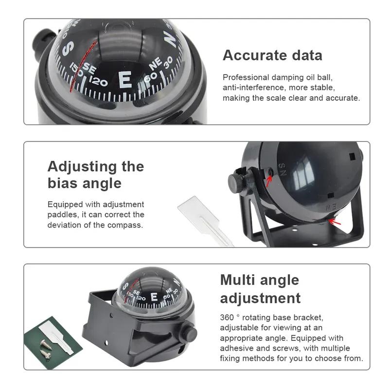 Ball Shaped Vehicle Navigation Car Compass with Dial Sea Pivoting Marine Boat Compass Splashproof Sea Marine Electronic Compass