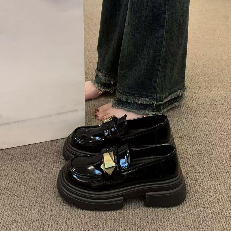 Платформа Британский стиль маленькие кожаные туфли женские черные лоферы туфли-однопедальки Мэри Джейн женская обувь 2025 весна новинка
