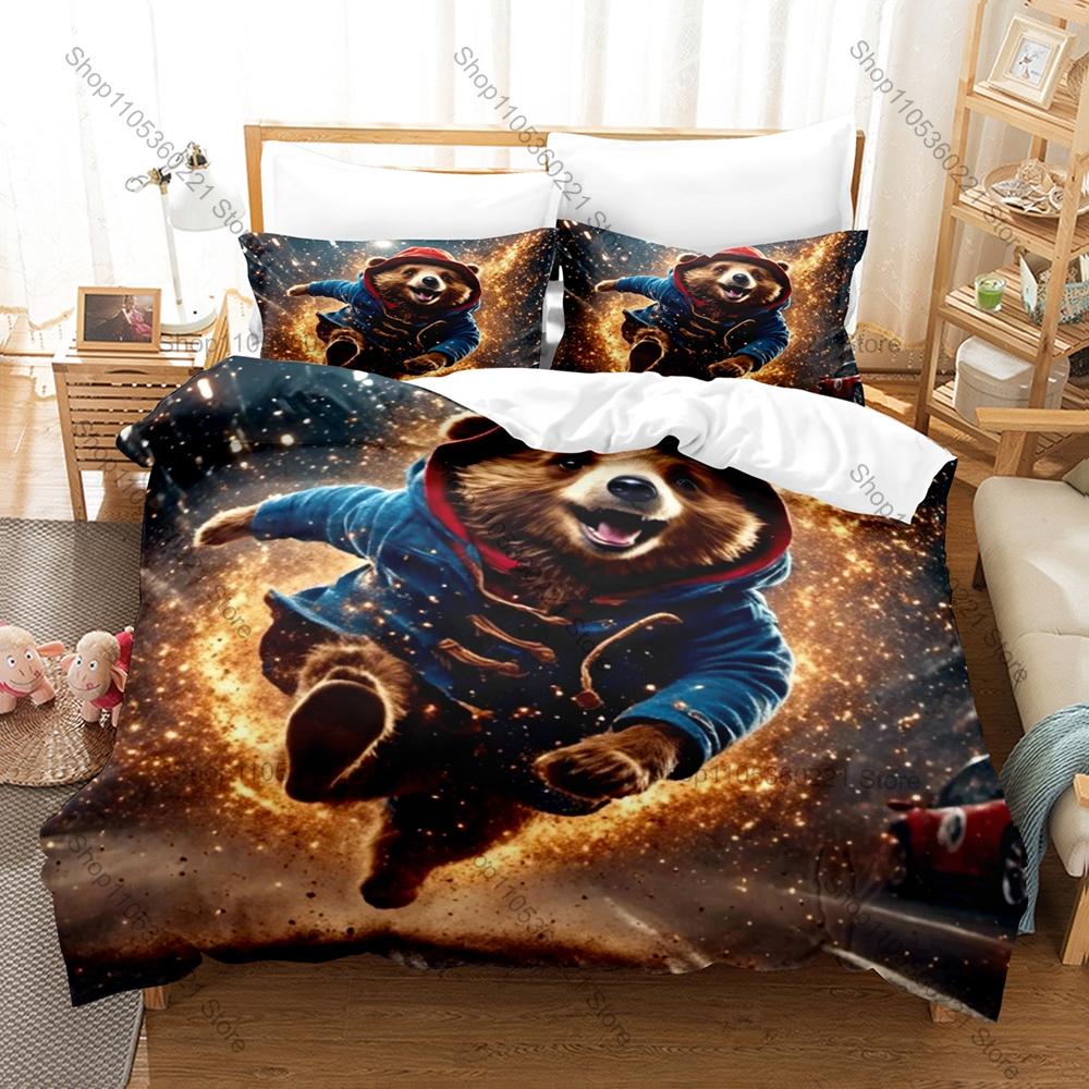Kpop Paddington Bear Bedding Set 3 Piece Soft Microfiber Bed Set Duvet Cover Pillowcase Sheet Home Textile For Kids Room Decor