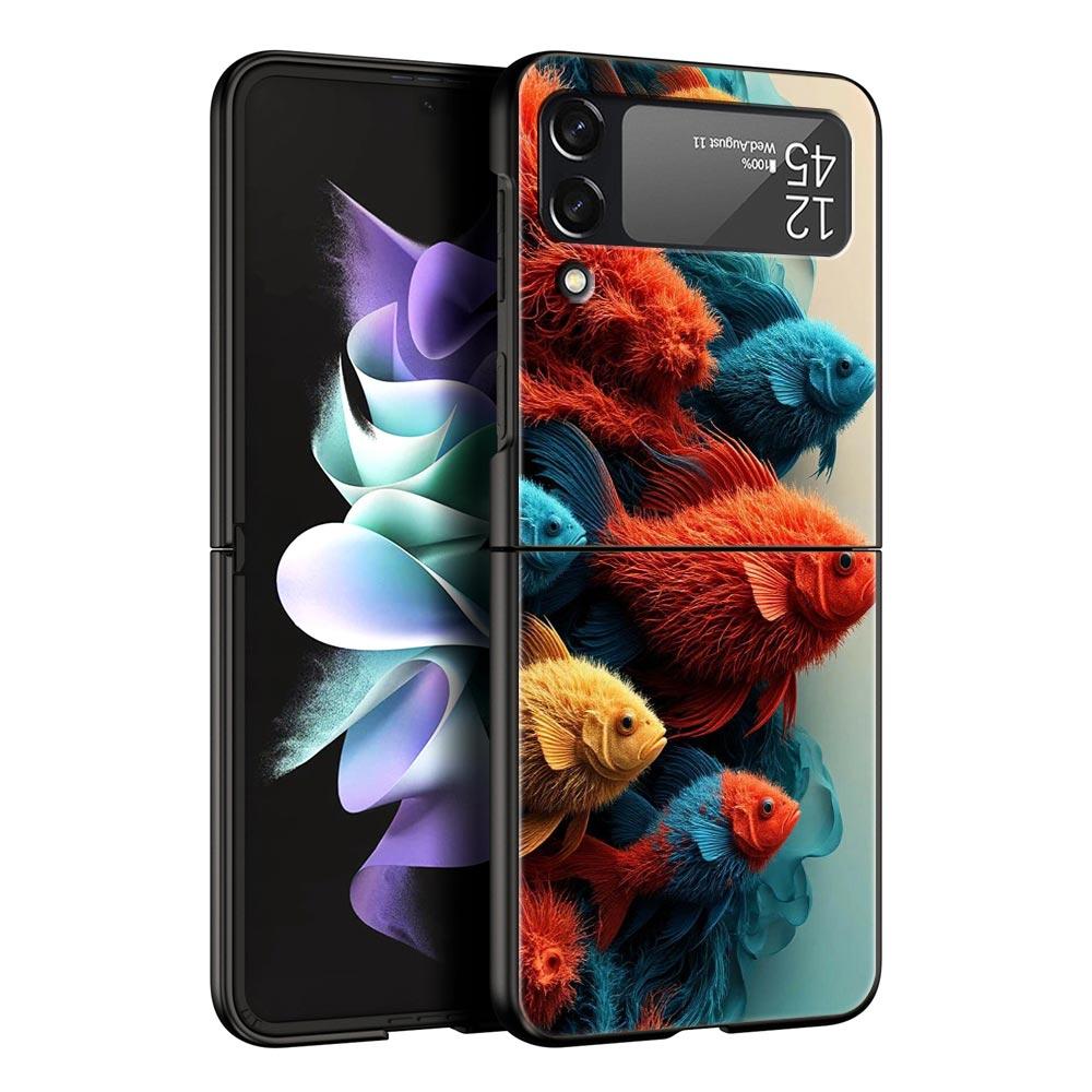 Blue Ocean Fish Hard PC Phone Case For Samsung Galaxy Z Flip 7 6 5 4 Black Cover For Galaxy Z Flip 3 Foldable Fundas Shell Capas