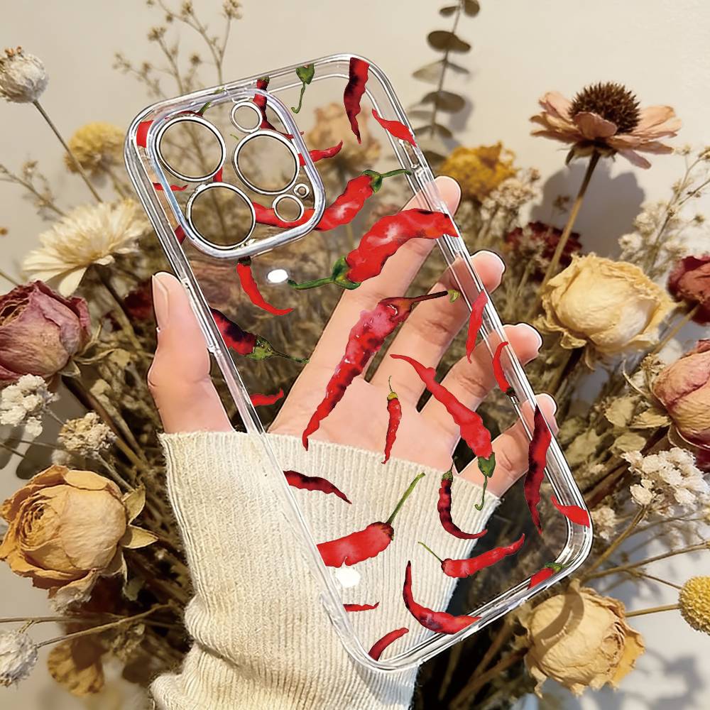 Chili Red Phone Case Transparent Silicone Soft For iPhone 17 16 15 14 13 12 11 Mini Pro Max Plus