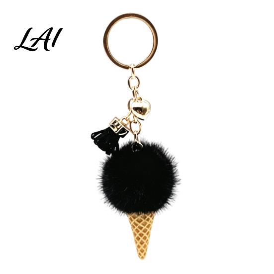Plush Ice Cream Keychain for Backpacks Key Holder Car Fluffy Cone Bag Charm Decorative Pendant with Metal Ring Chain