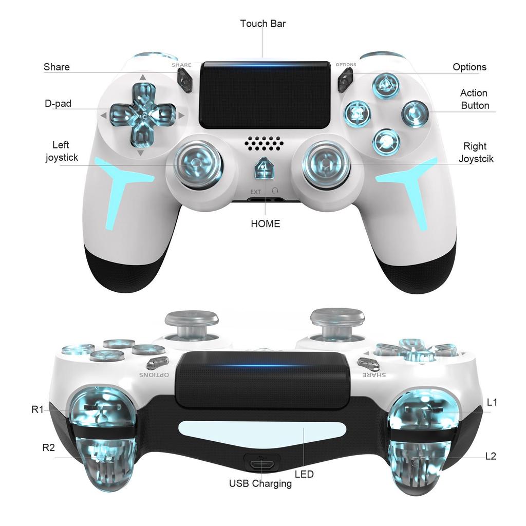 PS4 Wireless RGB Light Bluetooth Controller with Vibration for PS4/PC/Steam - Compatible with "It Takes Two".