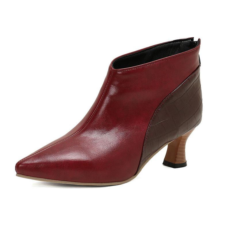 Женские туфли-лодочки Модная кожаная обувь Задняя молния Весна Осень Ботильоны до щиколотки Женский лоскутный дизайн Остроносые ботильоны WSH5043