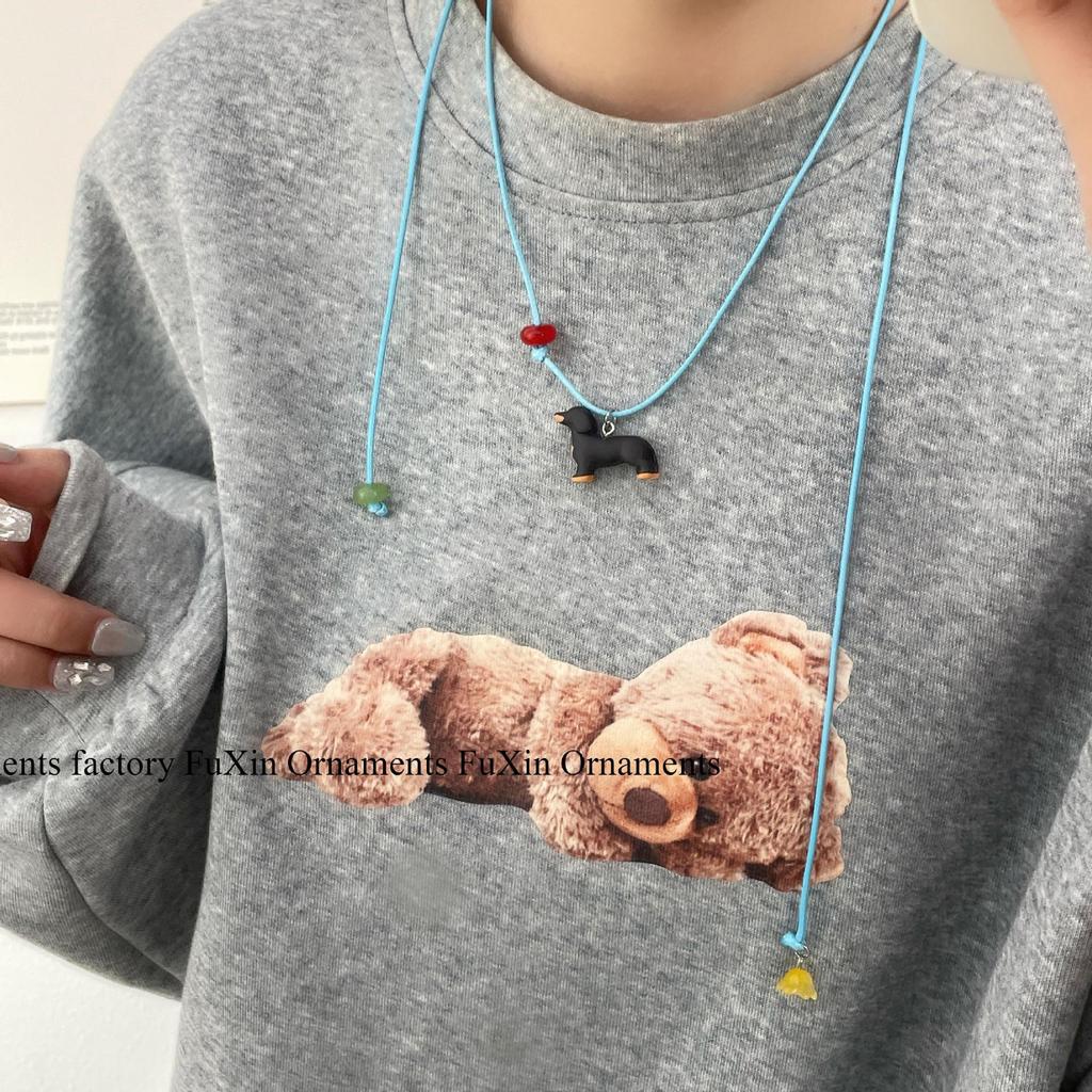 Charming Puppy Pendant Necklace - Versatile Leather Rope Long Clavicle Chain for Women