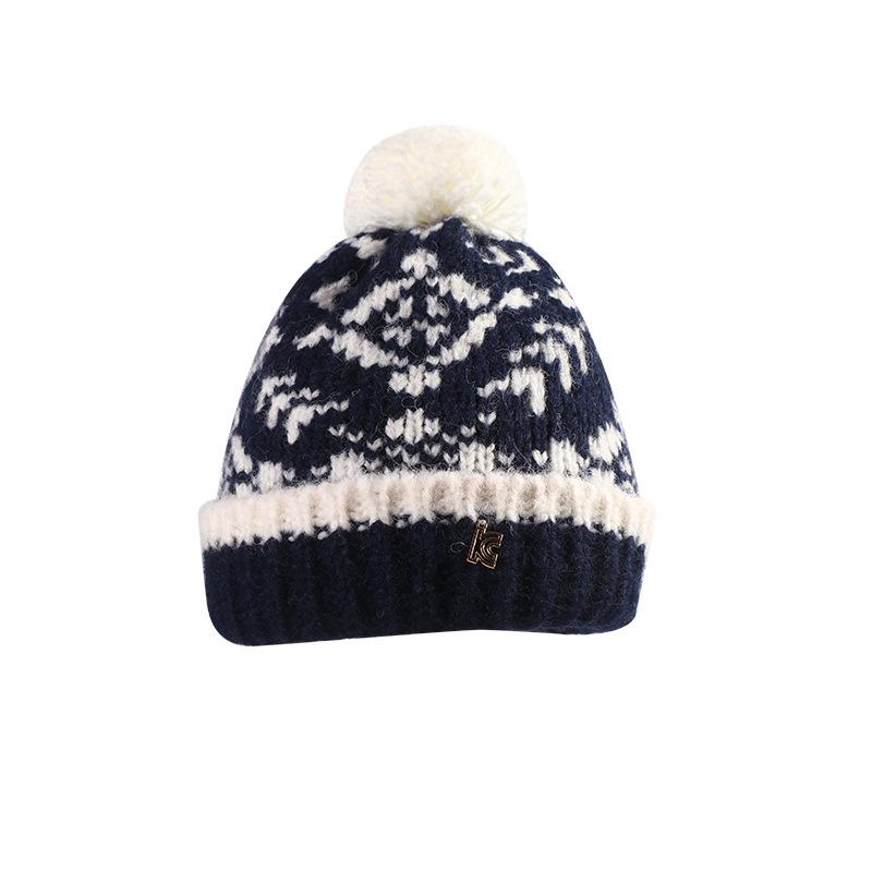 Women's Fair Isle Fur Pom-Pom Wool Hat with Earmuffs - Warm Knitted Winter Hat