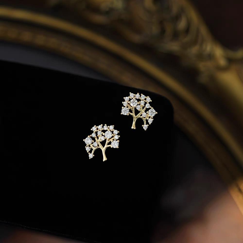 Серьги-гвоздики из стерлингового серебра S925 с изображением дерева желаний для женщин, необычный дизайн, инкрустированный цирконием, легкие роскошные темпераментные универсальные серьги