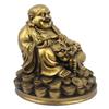 Resin Fengshui Figurine Laughing Buddha Sitting On Luck Money Coins Carrying Golden Ingot for Good Luck & Happiness