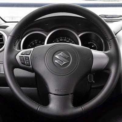 Для Suzuki Grand Vitara 2007-2013 Черная кожаная накидка на руль автомобиля, сшитая вручную, противоскользящая