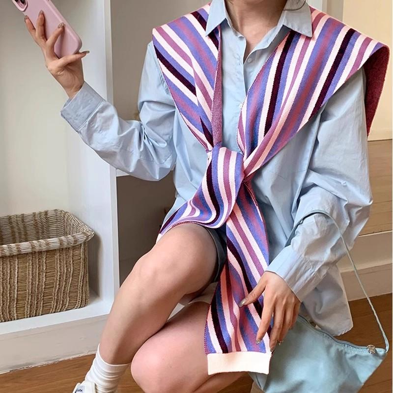 Fashion Stripe Knit Scarf Cute Neck Warmer Circle Fake Collar Front Tie False Collar Women Detachable Collar For Women