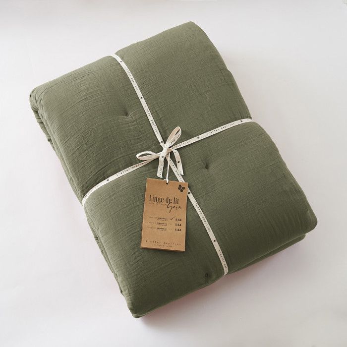 Edredon ou Bout de lit "Gaïa" toutes dimensions "Gaze de Coton" l'Effet Papillon - Gaia Romarin - 180 x 240 cm