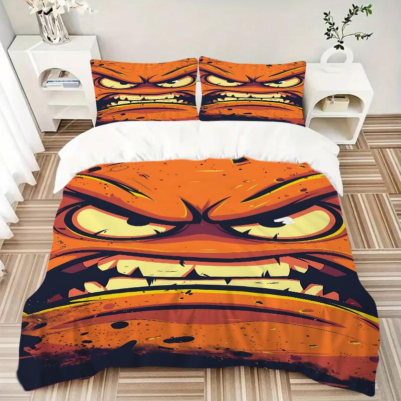 3pcs bedding set Angry Face Includes 1 Comforter + 2 Pillowcases, Without Pillow Inserts, Soft Comfortable, Lightweight Breathable, Printed