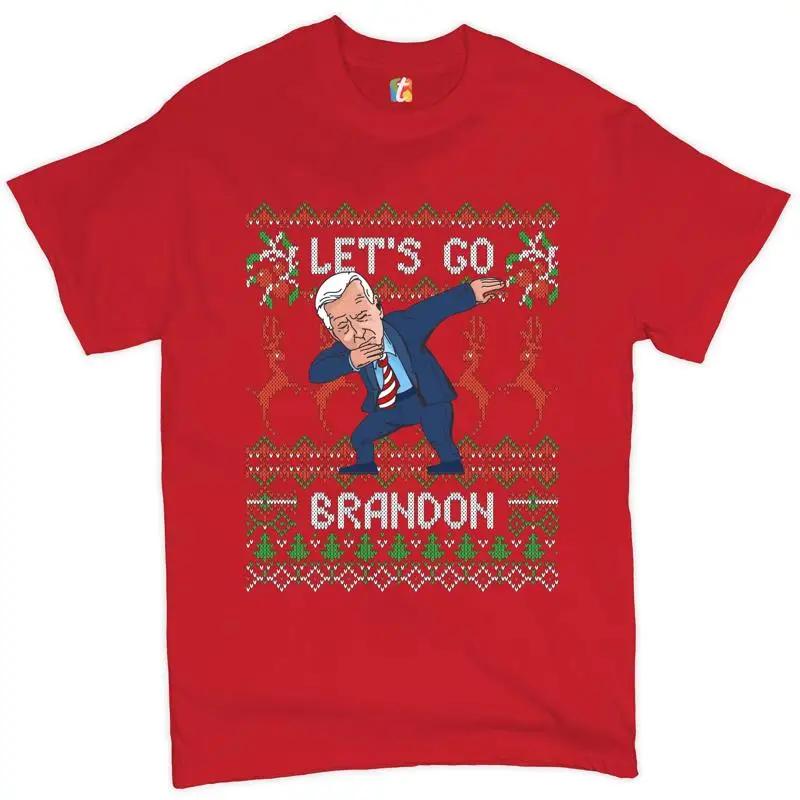 Joe Biden Dabbing Let's Go Brandon T shirt Ugly Sweater Christmas Funny Anti Xmas Rudolph Sleepy Political Men's