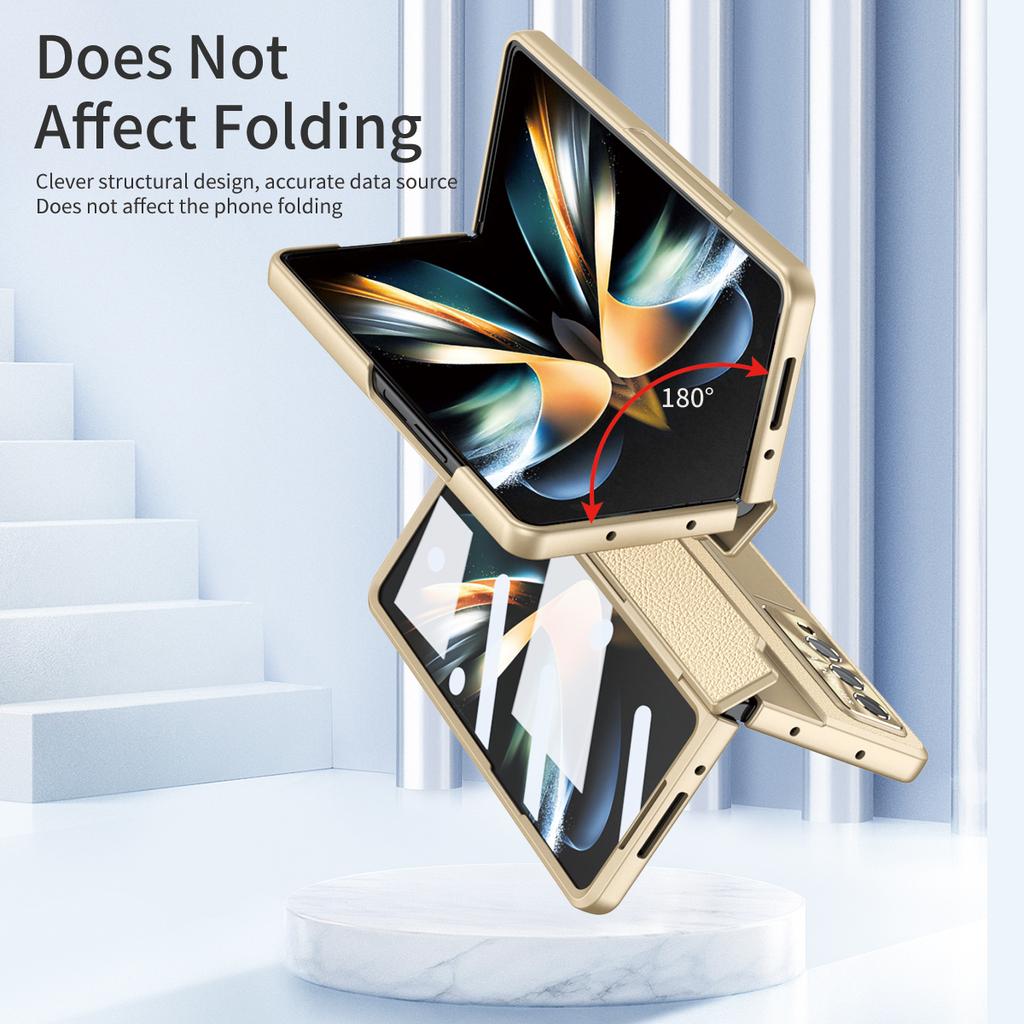 Zfold4 Front Glass Film Plating Leather Case For Samsung Galaxy Z Fold 4 Fold4 Fold3 Fold 3 5g Phone Accessories Cases
