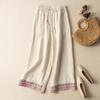 Dropped Cotton and Linen Embroidered Wide Leg Pants for Women's Loose Fitting Straight Leg Pants Versatile High Waisted Slimming Casual Pants
