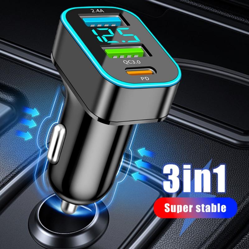 Автомобильное зарядное устройство 66 Вт, квадратное 3-портовое USB-зарядное устройство, легкое, быстрозарядное автомобильное зарядное устройство для телефона, адаптер для HUAWEI iPhone Samsung