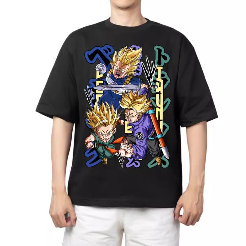 T Shirt for Mens Dragon Ball Pattern Printed Summer Retro Neckline Loose Large Size Versatile Shortsleeved Tshirt Clothes Top