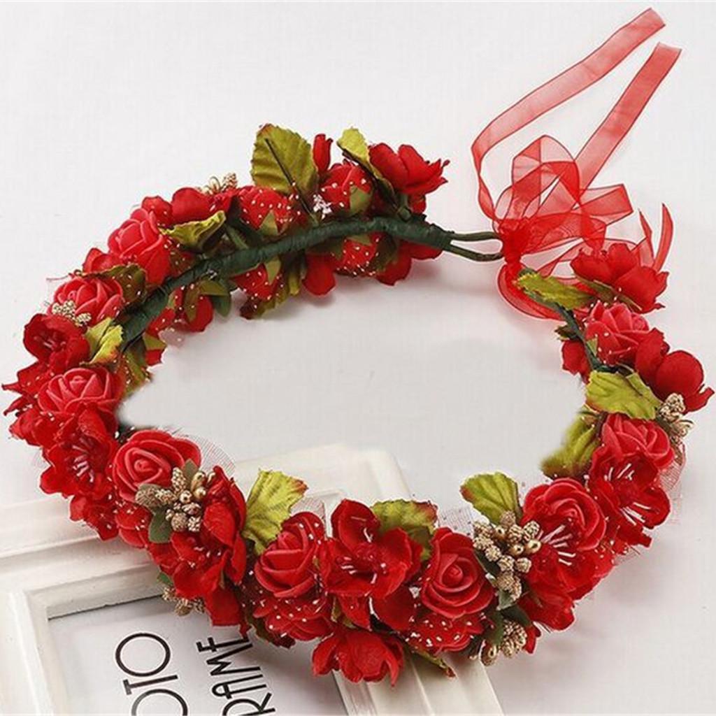 Women Bridal Flower Garland Headband Flower Crown Hair Wreath