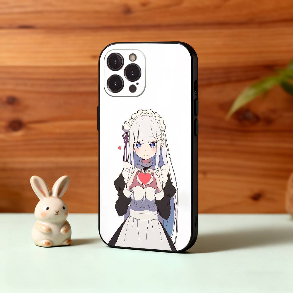 Чехол для телефона Re Zero Rem Emilia для iPhone17 16 15 14 13 12 11 Pro Max Plus, 5G Мягкий черный чехол