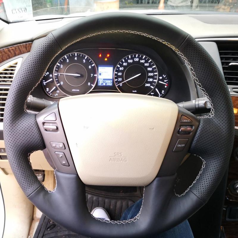Чехол на рулевое колесо автомобиля «сделай сам», для Nissan Patrol 2011-2017 Infiniti QX56 2011-2013 QX80, кожаная оплетка для рулевого управления
