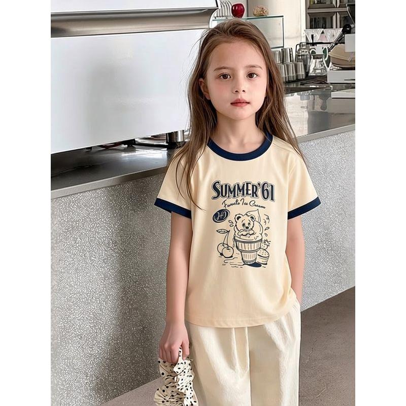Brand Foreign Trade Children's Clothing Summer New Style 2026 Trendy Short-Sleeved T-Shirt Base Shirt for Girls Pure Cotton Printed