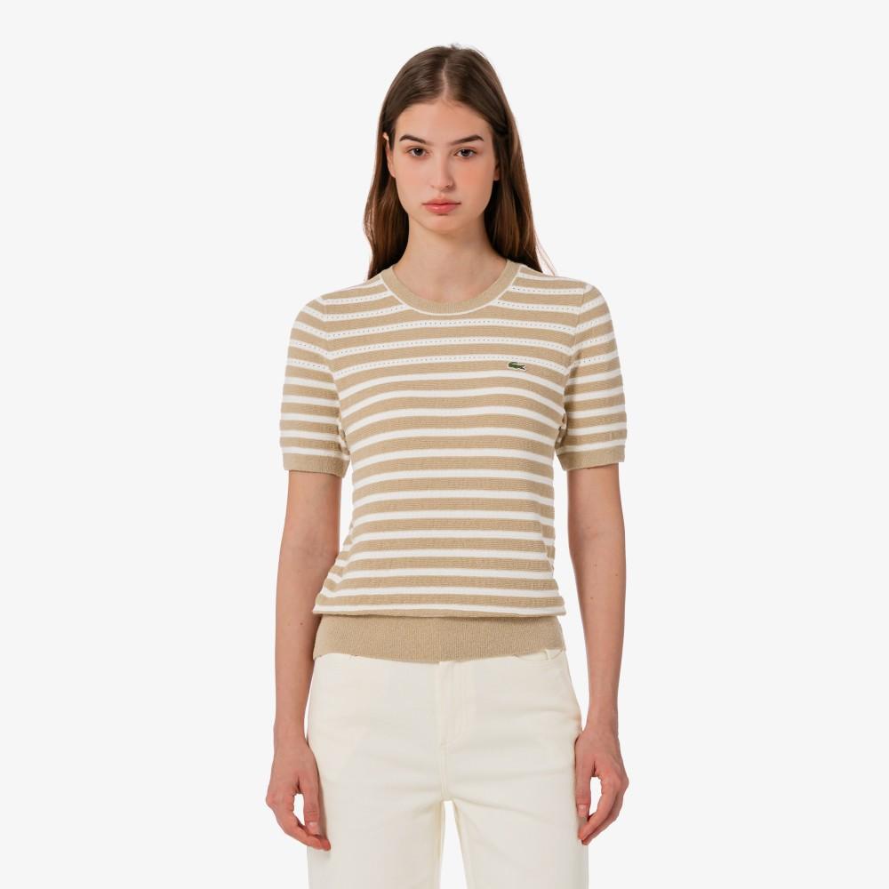 [lacoste] Women's Boucle Stripe Short Sleeve Sweater AF251E-56G02S