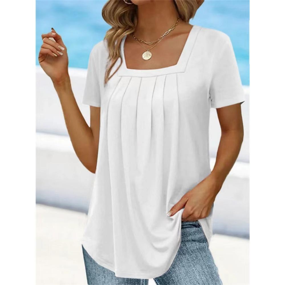 GMXIA Women's Fashion Casual Leisure Solid Color Print Short Sleeve Blouses & Shirts