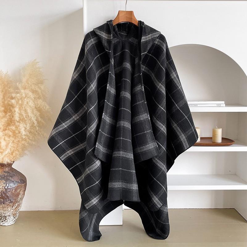 Ethnic Style Knit Shawl Faux Cashmere Cape Women Travel Outdoor Wear Warm Winter