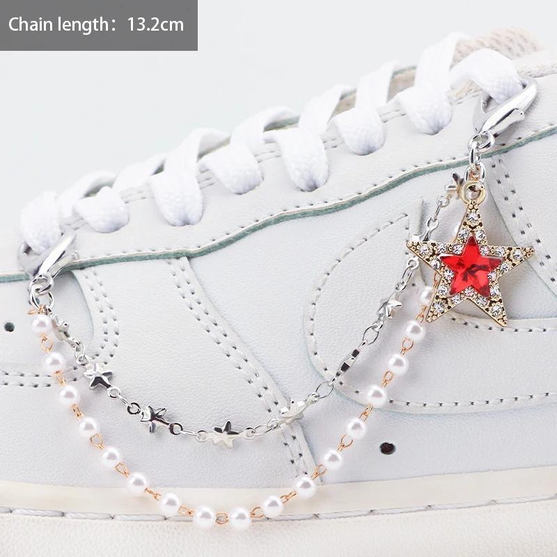 1 шт. Роскошная бриллиантовая цепочка для обуви в виде сердца, звезды, жемчуга, панк, оригинальная, съемная, с шипами, пентаграмма, аксессуары для обуви, ювелирные изделия, подвеска