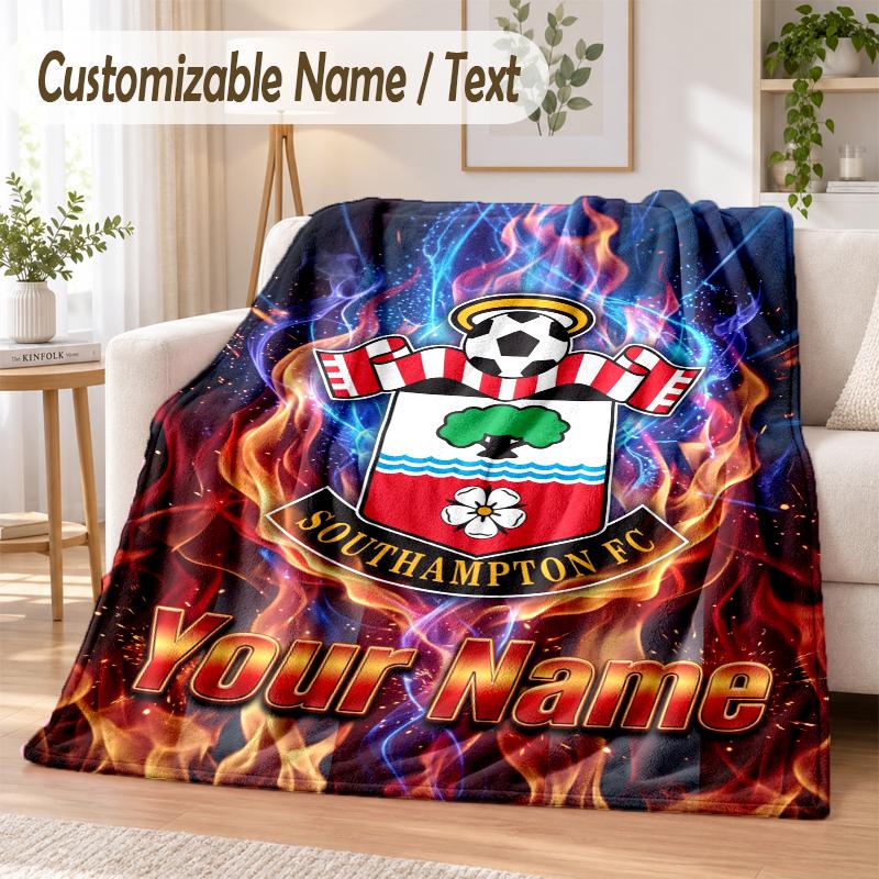 Custom Text Flannel Blanket Southampton FC Print Warm Cozy Blanket Home Sofa Bedding