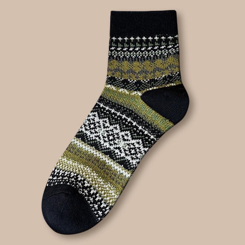 Мужские хлопковые носки средней длины в этническом стиле — толстые, двухспальные, идеально подходят для осени и зимы