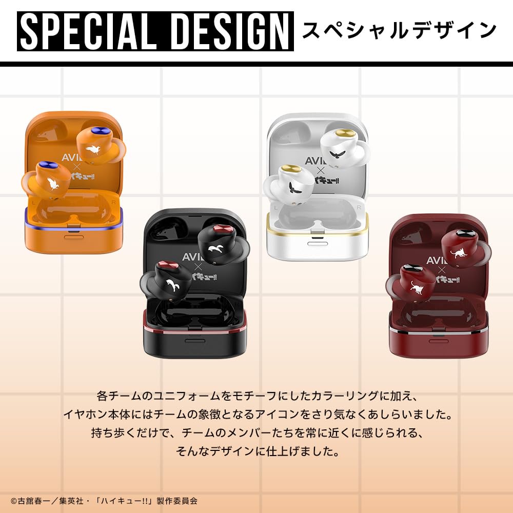 AVIOT TE-Q3-HK Haikyu!! Collaboration True Wireless ANC Earbuds, Inarizaki High School