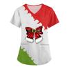 Women's Christmas Printed Uniform Work Uniform V-Neck Pocket Protective Work Uniform