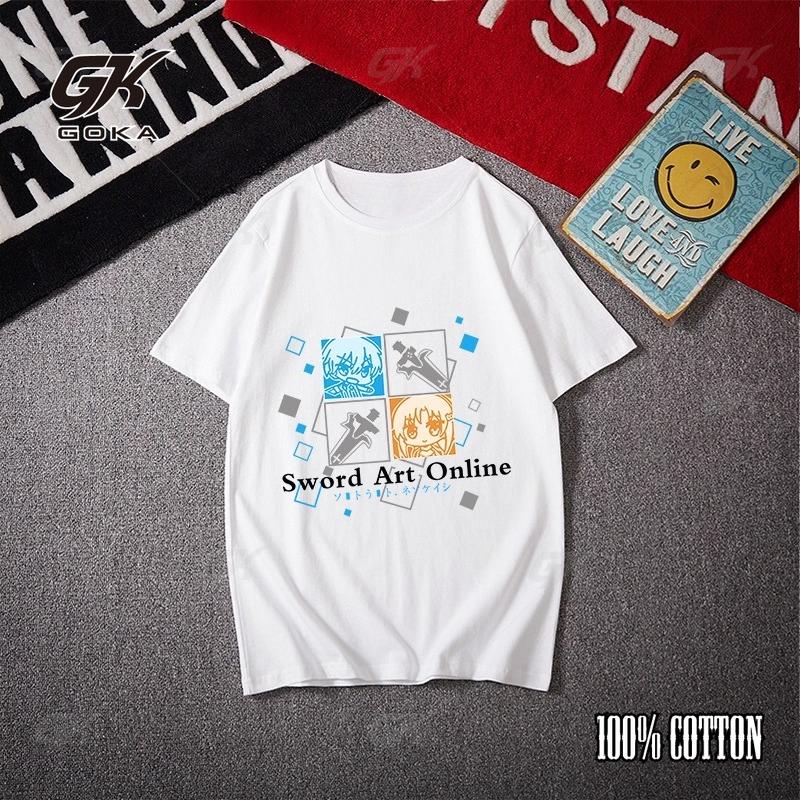 Sword Art Online Кирито, Асуна, Лифа, Синоа, Алиса Футболка с коротким рукавом Аниме из чистого хлопка, Забавные топы с принтом, простой
